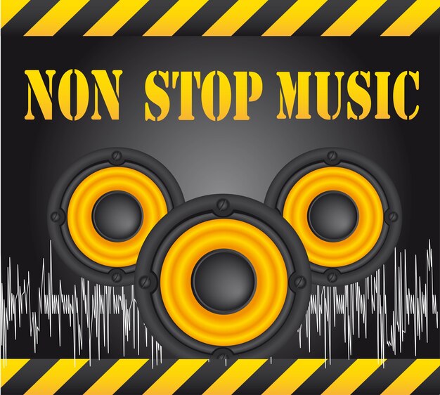 alto-falantes sobre fundo preto non stop music vector