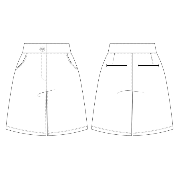 altura média da cintura adaptada dartada perna larga modelo curto desenho técnico esboço plano maquete cad