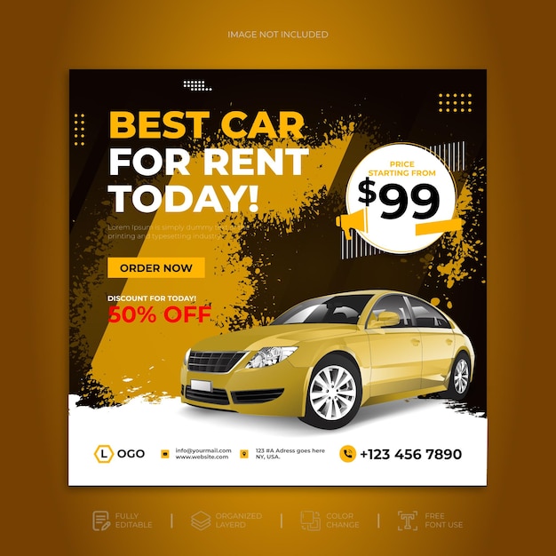 Aluguel de carros vende promoção de mídia social post fundo de modelo de banner da web design