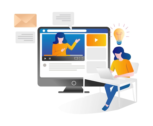 Aluna está olhando tutorial em vídeo para estudar