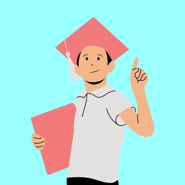 Vetor aluno graduado usa chapéu escolar e segurando um diploma