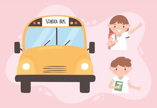 Alunos da escola e ônibus