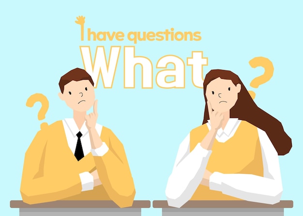 Alunos do ensino médio em uniforme escolar fazendo e respondendo a perguntas