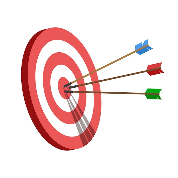 Vetor alvo com uma flecha, acerte o alvo. desafio empresarial e conceito de realização de objetivo.