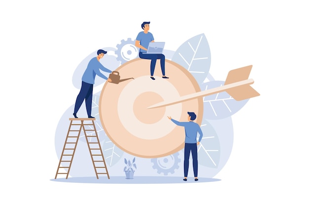 Alvo com uma flecha atingiu a meta de realização do objetivo vector design plano ilustração moderna