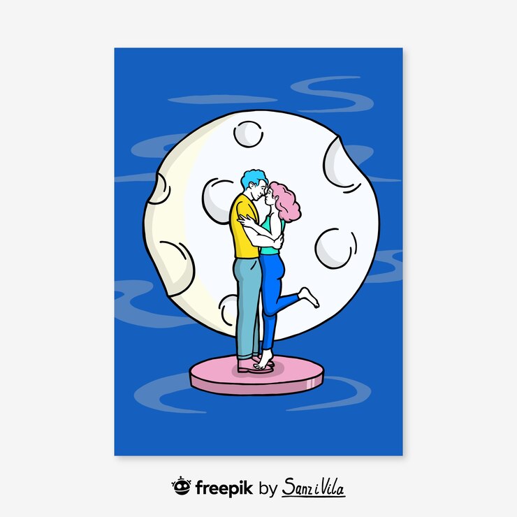 Vetor amantes com ilustração de lua cheia