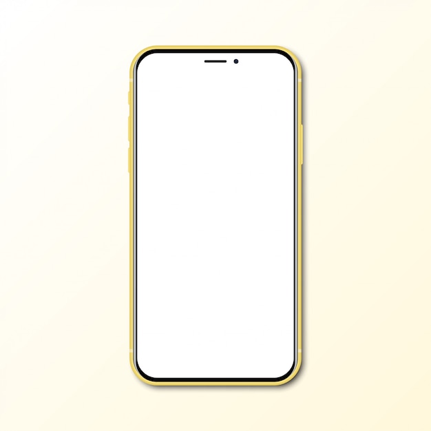 Amarelo novo smartphone com tela em branco com sombra