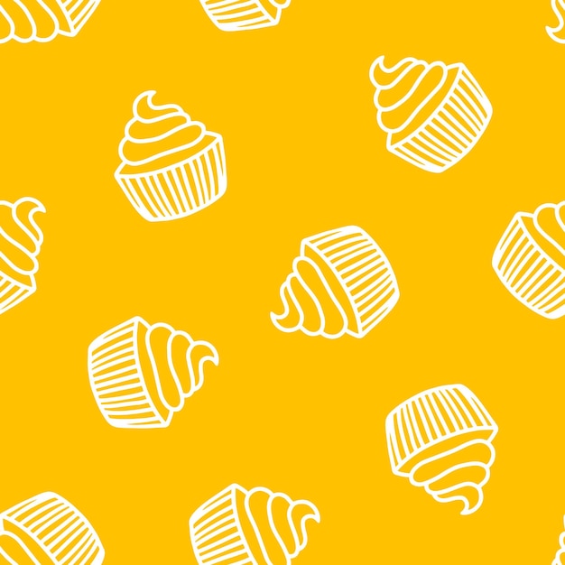 Vetor amarelo padrão perfeito com cupcake branco