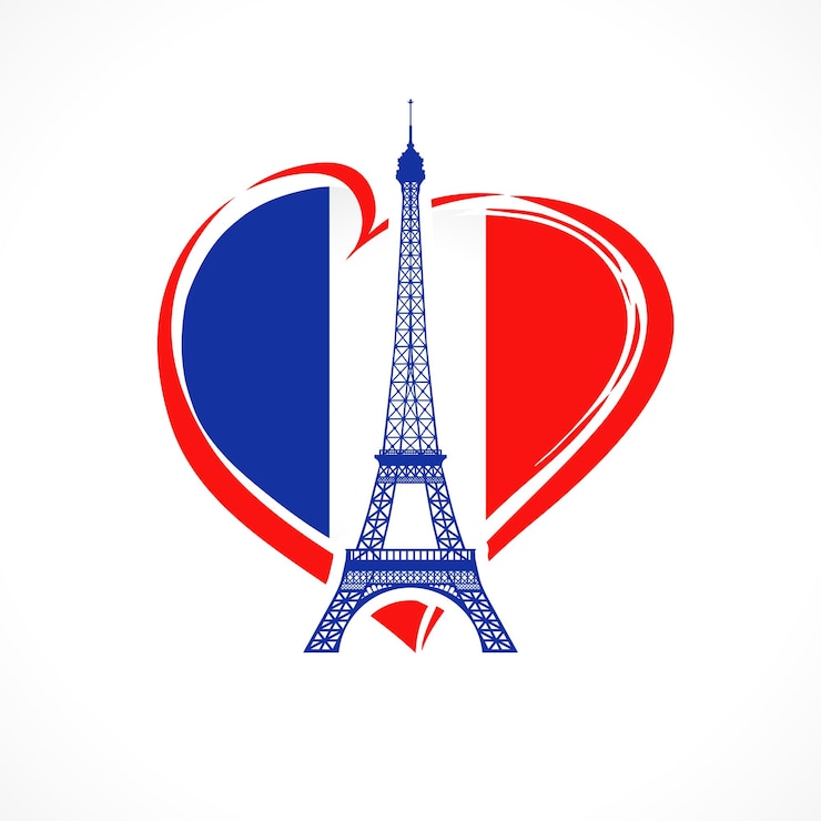 Vetor ame o emblema da bandeira da frança com o dia da bastilha da torre eiffel comemorando o ícone banner para o feriado francês