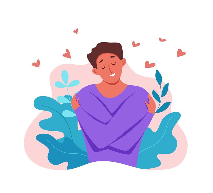Vetor ame-se, homens, abraçando-se com a ilustração do vetor de emoções desfrutando.