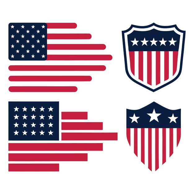 American Flag and Shield Vector Set USA shield icon USA flag shield icon Ilustração vetorial