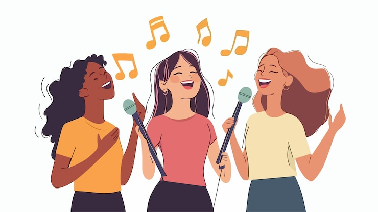 Vetor amigas alegres cantando juntas com felicidade