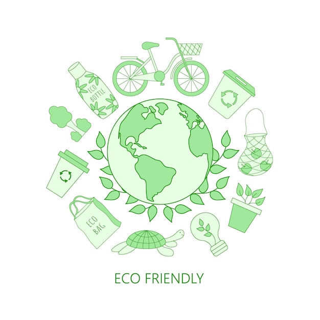 Amigável com o meio ambiente Desenho redondo Ilustração vetorial