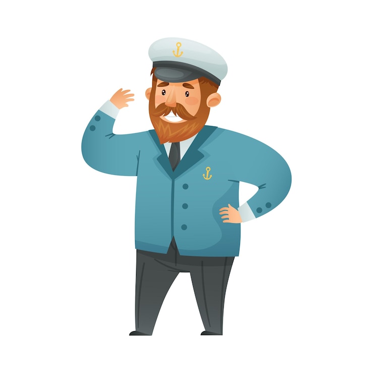 Vetor amigável e alegre capitão de navio ilustração vetorial de desenho animado