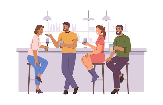 Amigos a falar e a beber num bar.