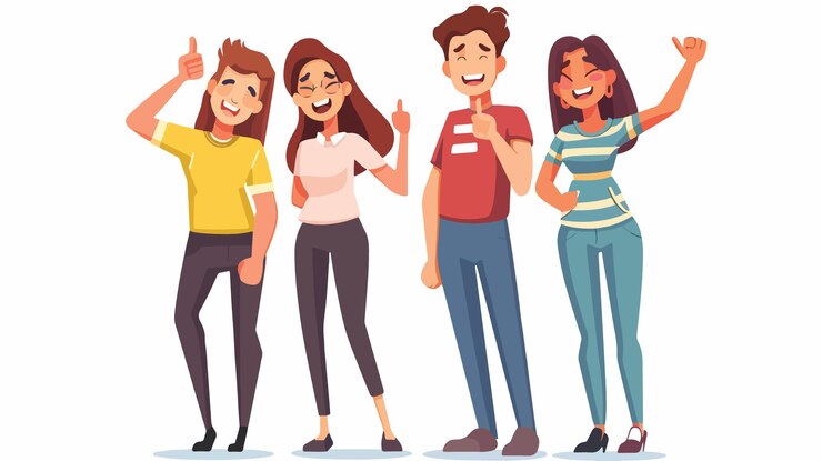 Vetor amigos alegres expressando emoções positivas em grupo
