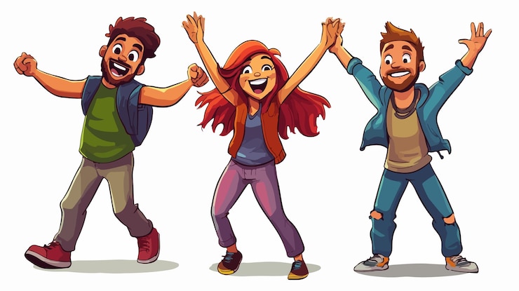 Vetor amigos alegres se divertindo ilustração vetorial de desenhos animados