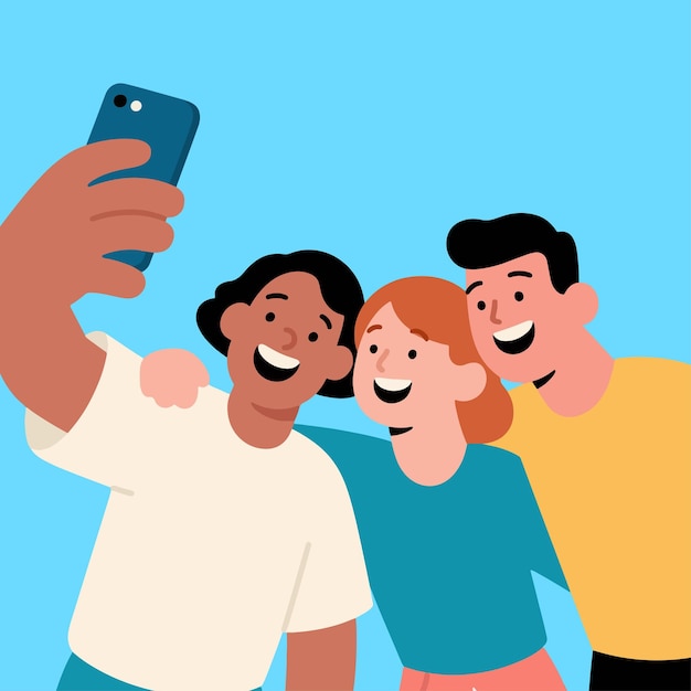 Amigos de apartamento a tirar uma selfie juntos.