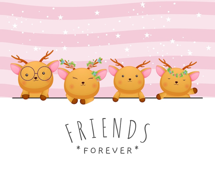 Vetor amigos de cervos bebê fofinhos cumprimentando o doodle de desenho animado