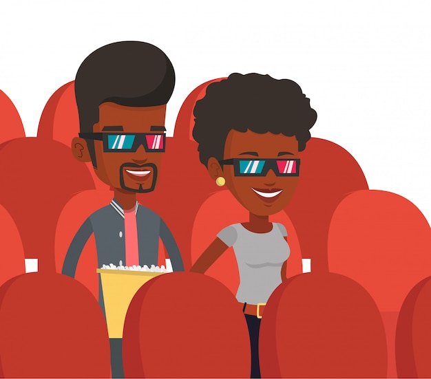 Amigos felizes assistindo filme em 3d no cinema.