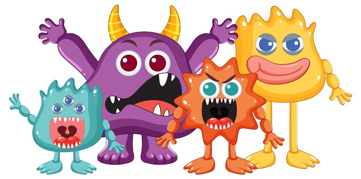 Vetor amigos monstros alienígenas de desenhos animados coloridos em estilo vetorial