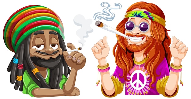 Amigos rastafari e hippie compartilham um momento