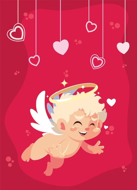 Amo cupido cartoon e ilustração de corações