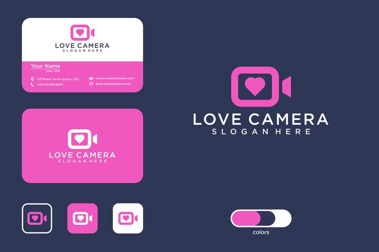 Vetor amo design de logotipo de câmera e cartão de visita