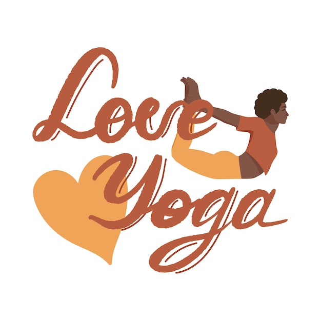 Amo letras de ioga com ilustração vetorial colorida de mão desenhada ioga feminina. camiseta, cartão postal, pôster, design de aulas de ioga.