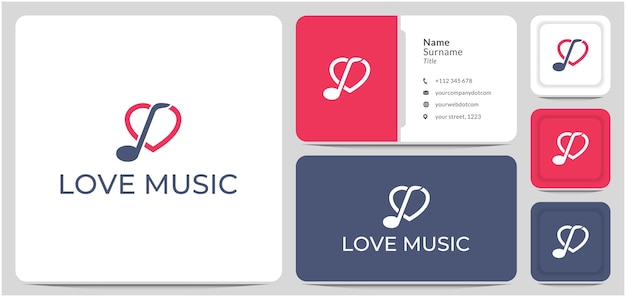 Amo música coração nota design de logotipo símbolo vetor