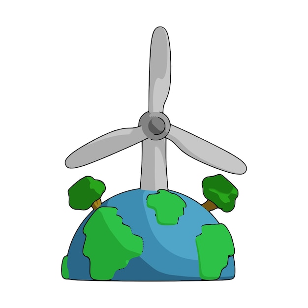 Amo o ícone da ilustração dos desenhos animados do dia da terra energia do moinho de vento