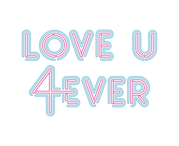 Amo você 4ever letras em fonte neon de design de ilustração de cor rosa e azul