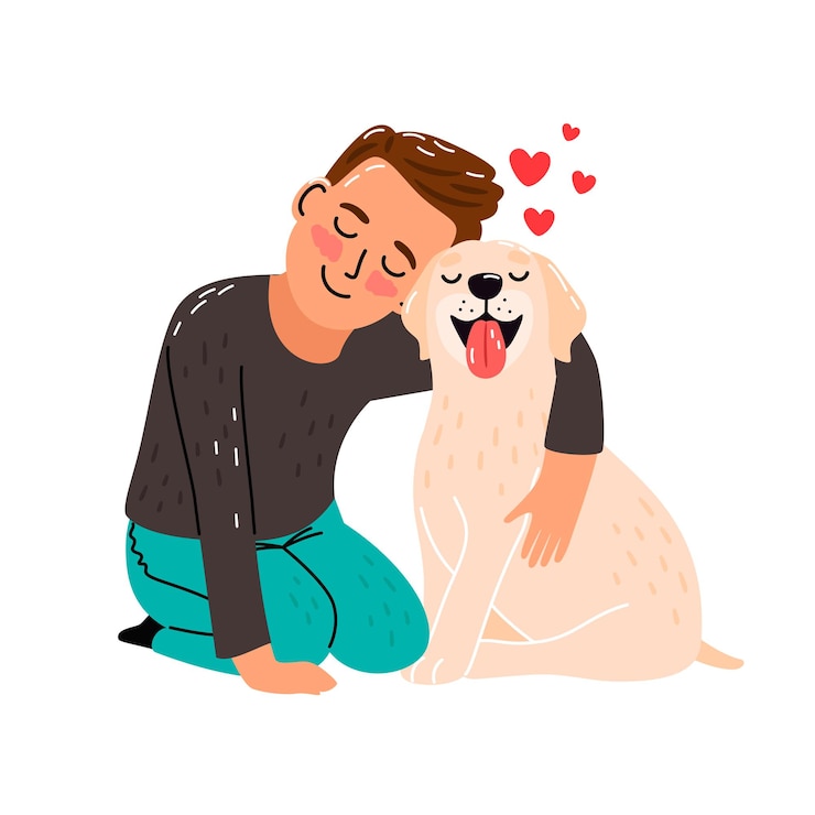 Vetor amor de estimação de menino. ilustração vetorial de criança e cachorro, amigo de cachorro de crianças, dono de animal de cachorro ilustração vetorial de desenho animado de criança feliz, cachorrinhos jogando imagem isolada no fundo branco