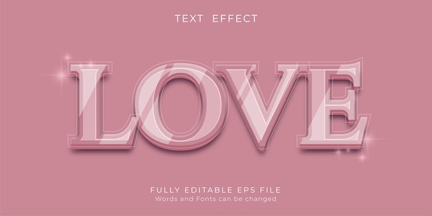 Amor de texto editável com estilo de vidro de texto tridimensional
