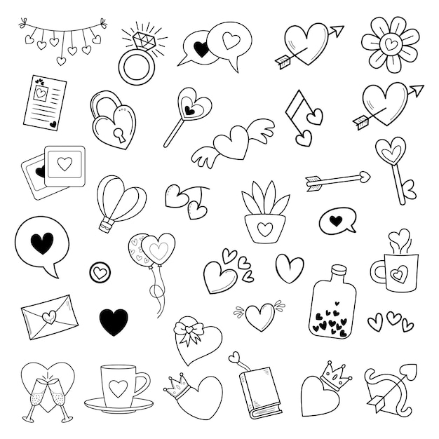 Amor doodle vetor definido ilustração com vetor de estilo de arte de linha.