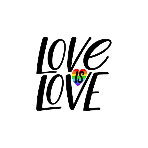 Amor é amor. caligrafia moderna do slogan do orgulho lgbt. ilustração desenhada à mão