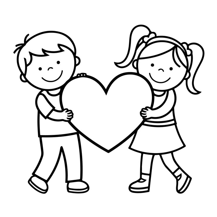 Vetor amor e corações página de colorir cute bold line dia dos namorados páginas de colorir para crianças e adultos