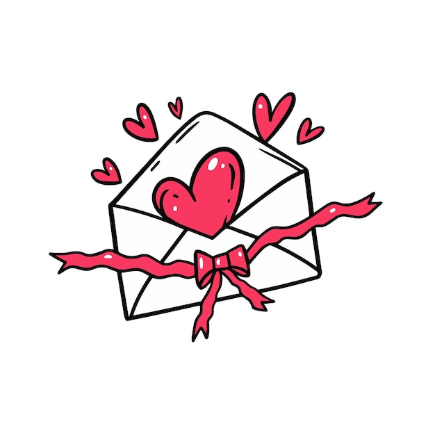 Amor envelope sinal e coração ícone doodle elemento vetor