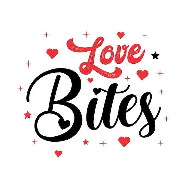 Amor mordidas citações tipográficas do dia dos namorados desenham letras românticas de promoção do amor
