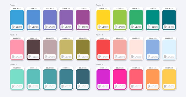 Vetor amostras de paleta de cores pantone combinação de diferentes paletas de cores em rgb hex vector