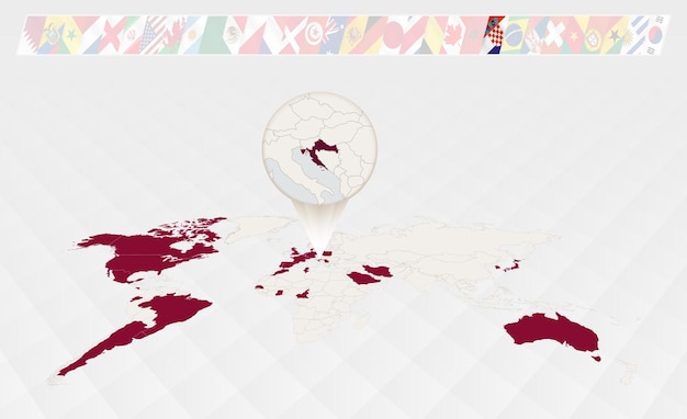 Ampliar o mapa da croácia selecionado no mapa-múndi em perspectiva infográficos sobre os participantes do torneio de futebol