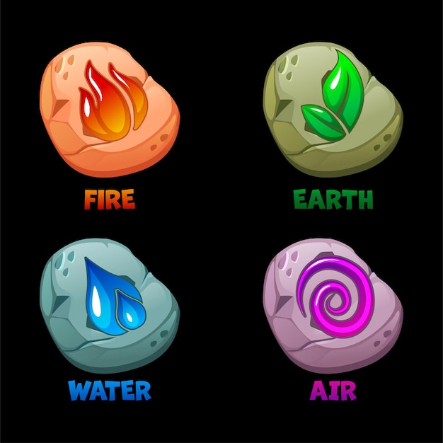 Vetor amuletos stonesair water fire earthabstract wind air fire water earth symbol design em pedras para jogo ou conceito de aplicativo