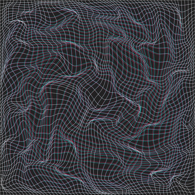 Anaglif glitch distorcido superfície rede paramétrica ondas fundo preto decoração pano de fundo