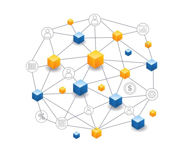 Vetor análise da rede de negócios de tecnologia blockchain