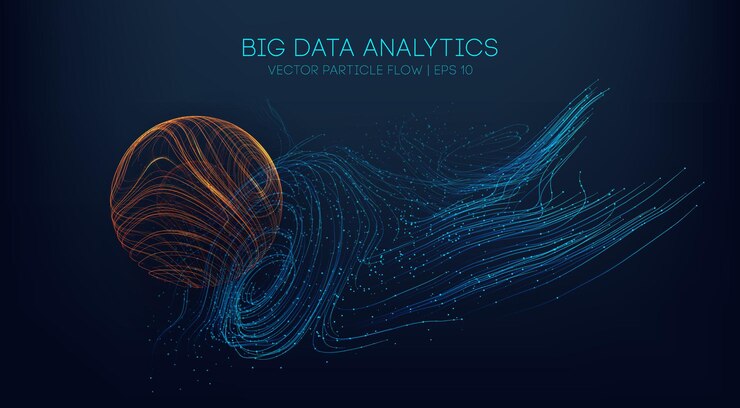 Vetor análise de big data de fundo de vetor abstrato fluxo de dados de esfera de vetor 3d em estilo abstrato