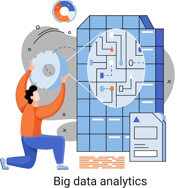 Análise de big data processo de análise de fontes de dados grandes e complexas para identificar tendências, padrões de comportamento do cliente e preferências de mercado para tomar decisões de negócios mais eficazes