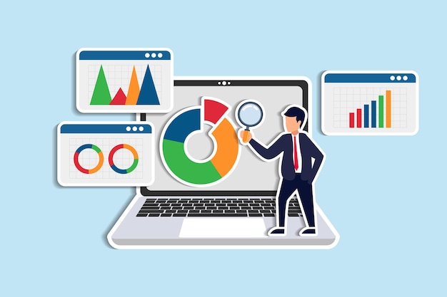 Análise de dados de pesquisa de mercado analisa dados de negócios ou relatório financeiro Análise de SEO ou lucro