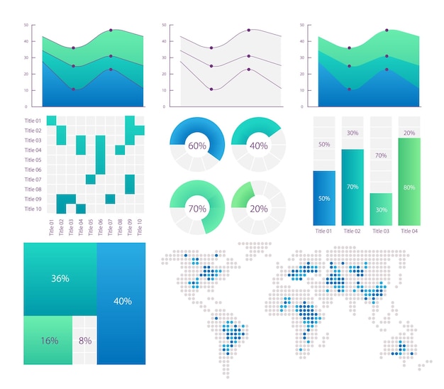 Vetor análise de informações e coleta de conjunto de modelos de design de gráficos infográficos