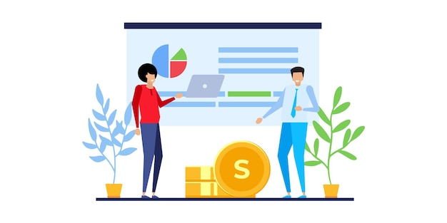 Análise de mercado. Ilustração em vetor plana previsão de finanças, previsão de tendências e análise de estratégia de negócios
