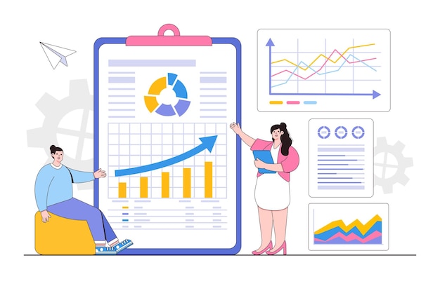 Análise estatística e de dados plana para o conceito de investimento em finanças empresariais Ilustração vetorial mínima de estilo de design de contorno